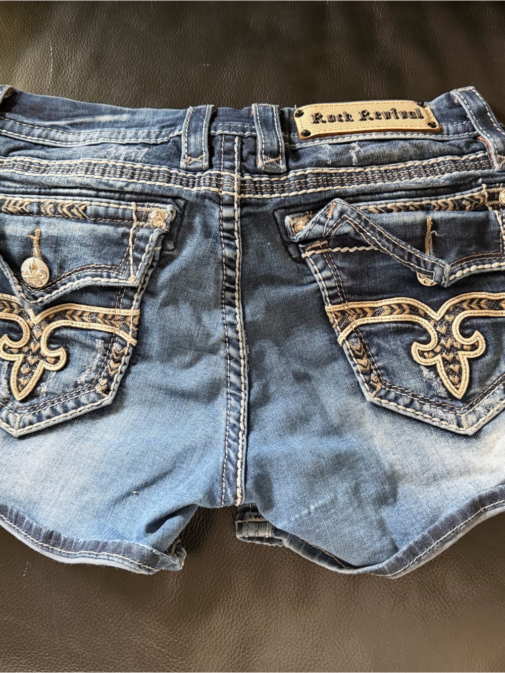 Rock Revival Blue Denim Embroidered Pocket Women’s Shorts